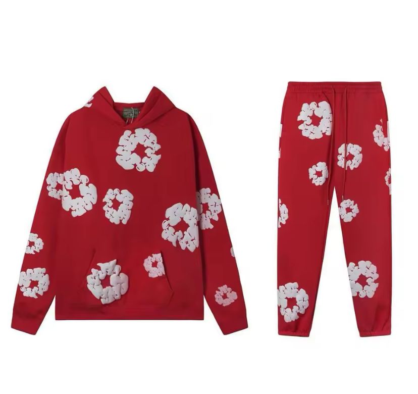 Denim Tears Hoodie and Pants Set red